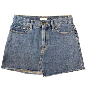 Tna Aritzia Denim Mini Skirt Blue Medium Wash Raw Hem Size 6